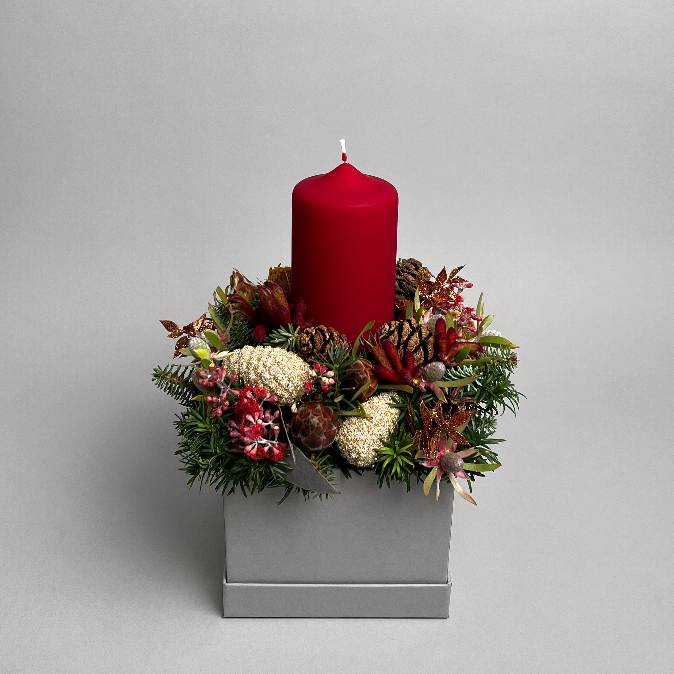 Kerzengesteck rot in Box